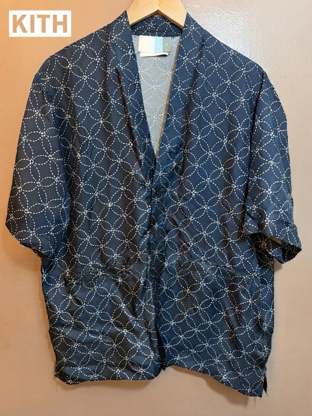 KITH 100% Silk Geometric kimono Shirt Men’s M Blue SS2023